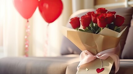 Valentine's Day Flower Balloon Romantic Blurry Background