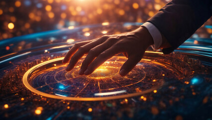 Businessman manages global network communication with large amount of data, digital marketing and business data exchange around the world, finance and banking of innovative and technological new era