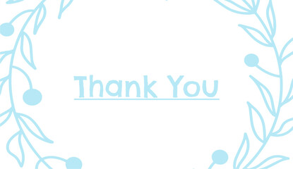 thank you lettering, thank you card, ready to print, vector hand drawn lettering, banner, borderline, blue lettering on with floral wreath isolated on transparent background