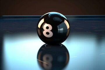 3D-rendered black eight ball for billiards. Generative AI