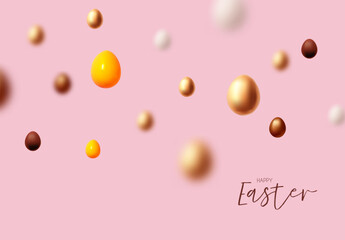 Happy Easter! Holiday background with colorful eggs. Easter eggs on pink background.