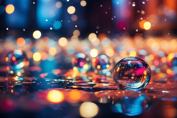 Water bubbles, bokeh lights, multicolored blurry light abstract blurry background