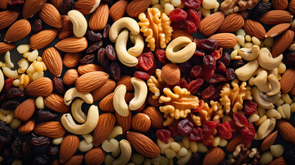 Close-up of a mix of nuts and dry fruits Ai Generative - obrazy, fototapety, plakaty