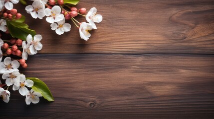 Obraz na płótnie Canvas spring background fruit flowers on wooden table
