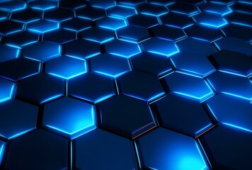 Obraz na płótnie Canvas Blue glowing hexagons honeycomb background. 3d rendering concept technology