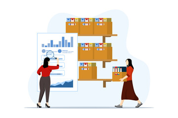 financial report concept, financial report, report preparation, person who audits financial report, accounting report. digital accounting, auditing and finance. Flat vector illustration on background.