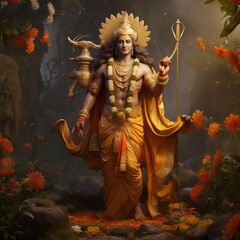 illustration of Hyper realistic photograph of Indian Hindu God Ram, Generative ai - obrazy, fototapety, plakaty