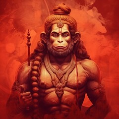 illustration of lord hanuman on a red backgroundtraditional hinduism, Generative ai