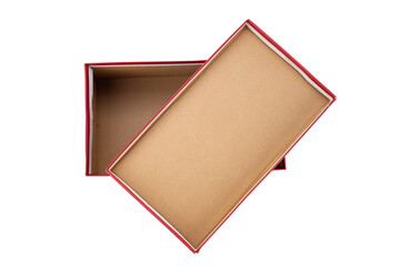 Open cardboard box for shoes. Isolated on a white background.