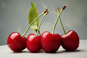 Cherries on neutral background. Generative AI
