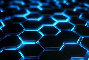 Blue glowing hexagons honeycomb background. 3d rendering concept technology