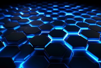 Blue glowing hexagons honeycomb background. 3d rendering concept technology