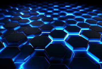Blue glowing hexagons honeycomb background. 3d rendering concept technology