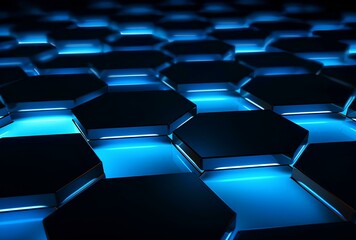Blue glowing hexagons honeycomb background. 3d rendering concept technology