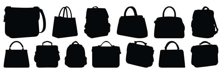 Bag  silhouettes set, large pack of vector silhouette design, isolated white background - obrazy, fototapety, plakaty