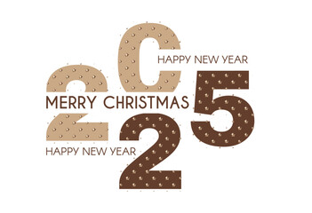 Happy New Year 2025 text design. Banner, card, cover and header text design. Isolated on white vector illustration.