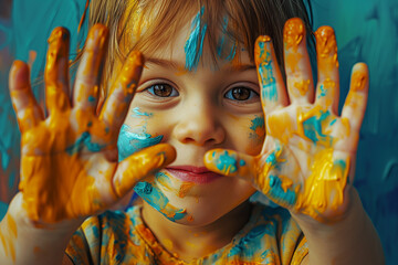 Little Girl Playing With Paint On Hands