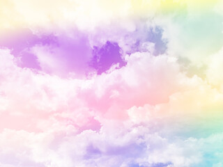 beauty abstract sweet pastel soft orange and purple with fluffy clouds on sky. multi color rainbow image. fantasy growing light