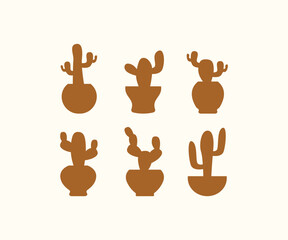 bohemian cactus in pot silhouette minimal modern style vector design icon illustration element sets