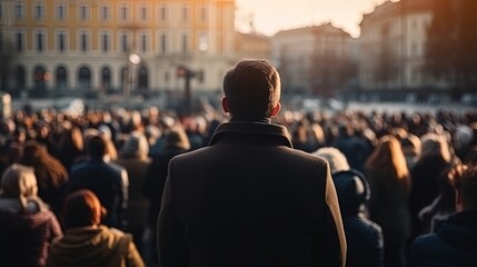 People gathered in the city square to discuss social issues - obrazy, fototapety, plakaty