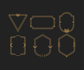 golden boho bohemian shield frame border element labels decorations minimal style vector design illustration templates