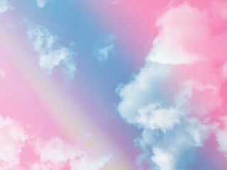 beauty abstract sweet pastel soft pink and blue with fluffy clouds on sky. multi color rainbow...