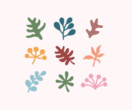hand drawn boho leaf floral leaves abstract modern simple flat illustration vector design 