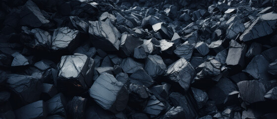 Close-up of a dark, heavy heap of varied coal.