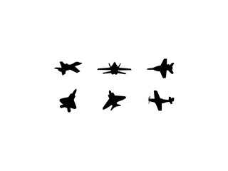 Set of Airplane Silhouette in various poses isolated on white background