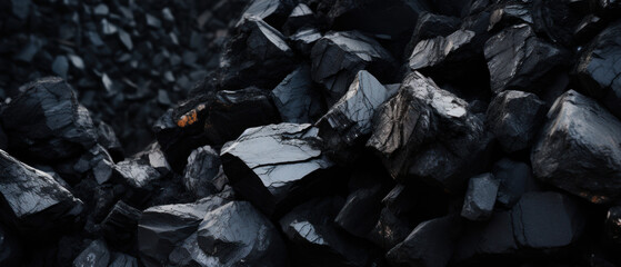 Close-up of a dark, heavy heap of varied coal.