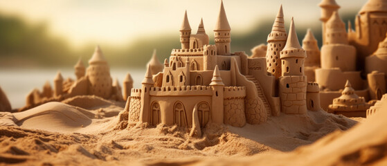 Enchanting desert sandcastles, detailed and dramatic.