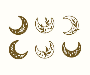 floral moon crescent star celestial with leaves boho element icon vector design illustration collections © looli