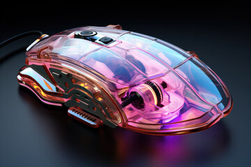 Fototapeta premium Glowing Precision, Futuristic Gaming Mouse with Transparent Design Illuminated in Brilliance.