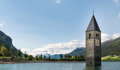 Church tower in Lake Reschen