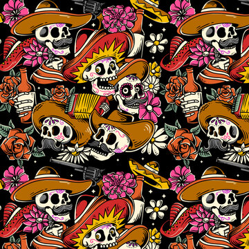 mexican skull seamless pattern mexican seamless pattern design vintage pattern design