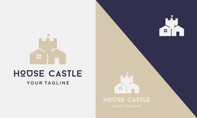 Medieval castle fortress royal building landmark vintage real estate vector logo icon template