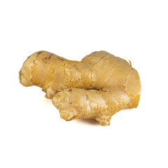Fresh ginger rhizome with sliced isolated on white background. 