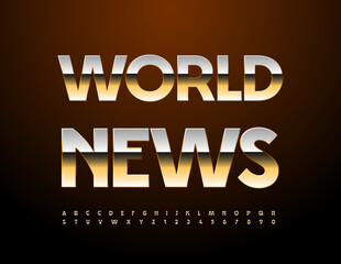 Vector business emblem World News. Modern Gold Font. Trendy Alphabet Letters and Numbers set