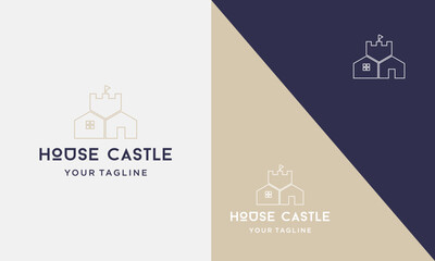 Medieval castle fortress royal building landmark vintage real estate vector logo icon template - obrazy, fototapety, plakaty