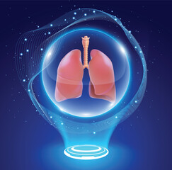 3D illustration of a healthy human lung inside a crystal ball showcases the patient's miracle of regaining healthy lungs. Used in medicine, education, science and industry.