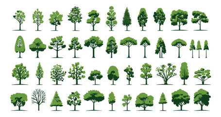 set of green graphic trees elements, Architecture and Landscape Design: Vector Illustration of Green Tree Elements, for Drawing Natural Icons and Symbolism in Project,  Environment, Nature, garden - obrazy, fototapety, plakaty