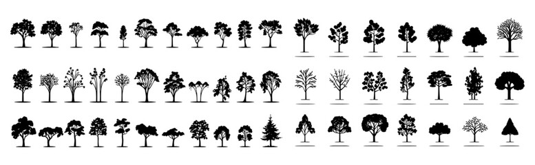 Trees Elements vector set: Architecture and Landscape Design with Vector Illustrations of Natural Tree Symbols. for Iconic Representation in Projects Environment and Nature, Garden, Vector graphics - obrazy, fototapety, plakaty