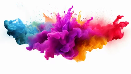 Fotobehang splashing colorful powder on frame on white background © Rehan