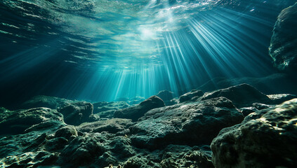 Dark blue ocean surface seen from underwater 