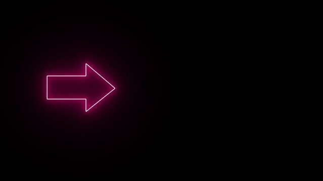 Arrow-shaped neon sign. Neon arrow symbol icon. Directional sign arrow points to the right.