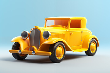 Cartoon-style cute yellow vintage car in 3D