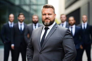 Fototapeta premium Portrait of a handsome businessman in a suit and tie standing in office