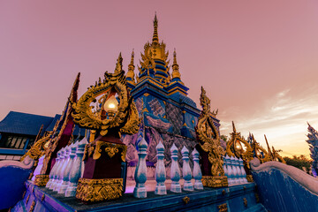 Background Chiang Rai Blue Temple or Wat Rong Seua Ten is located in Rong Suea Ten in the district of Rimkok a few kilometers outside Chiang Rai,Thailand - obrazy, fototapety, plakaty