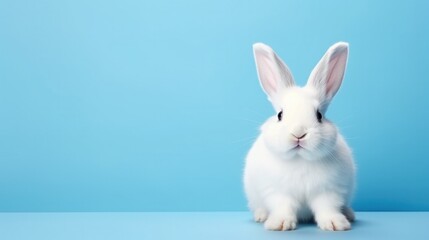 Obraz premium cute animal pet rabbit or bunny white color smiling and laughing isolated with copy space for easter background, rabbit, animal, pet, cute, fur, ear, mammal, background, celebration, generate by AI