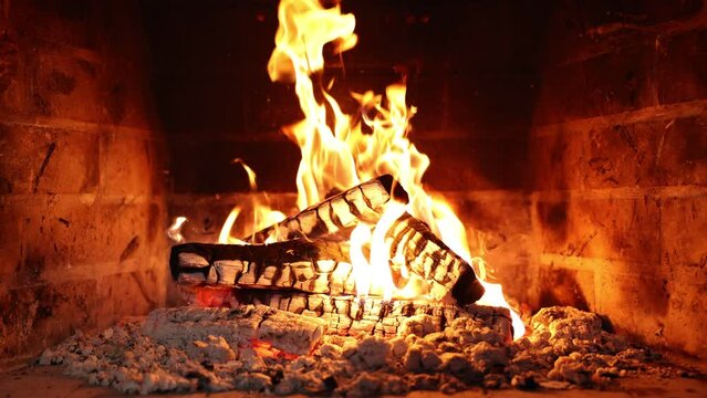 Cozy Fireplace Night . Fireplace at home for relaxing evening. Asmr sleep